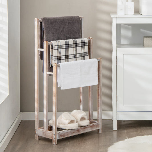 Freestanding Towel Rack, 3-Bar Drying Stand, White Towel Racks White at Gallery Canada
