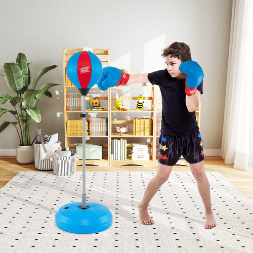 Adjustable Punching Bag With Stand, Boxing Gloves, Blue