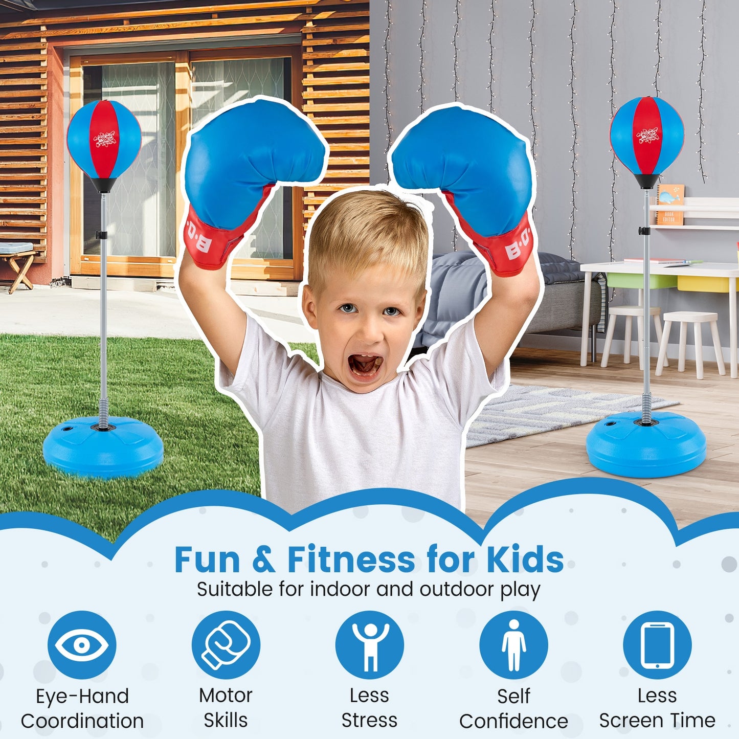 Adjustable Punching Bag With Stand, Boxing Gloves, Blue Boxing & Martial Arts at Gallery Canada