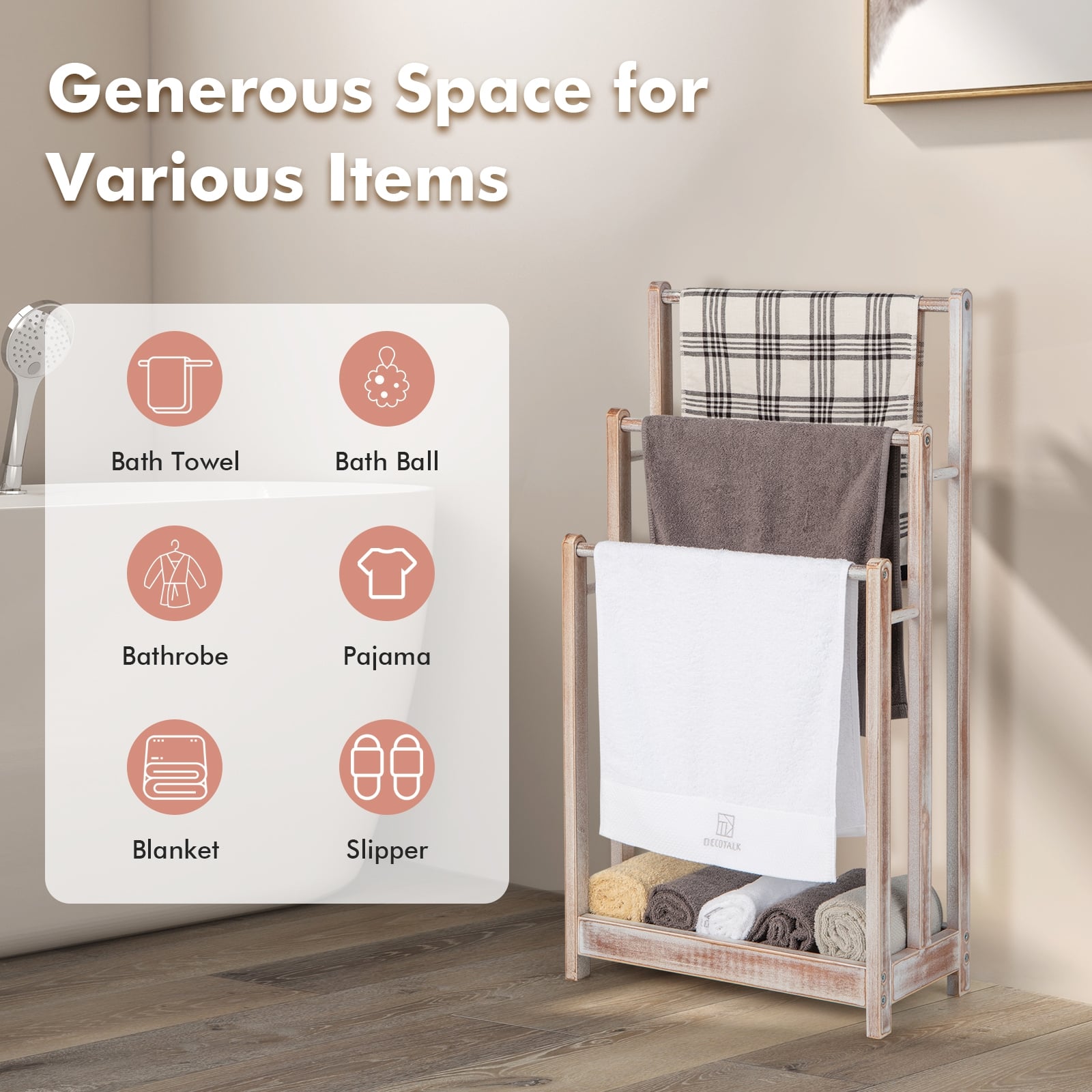 Freestanding Towel Rack, 3-Bar Drying Stand, White Towel Racks at Gallery Canada