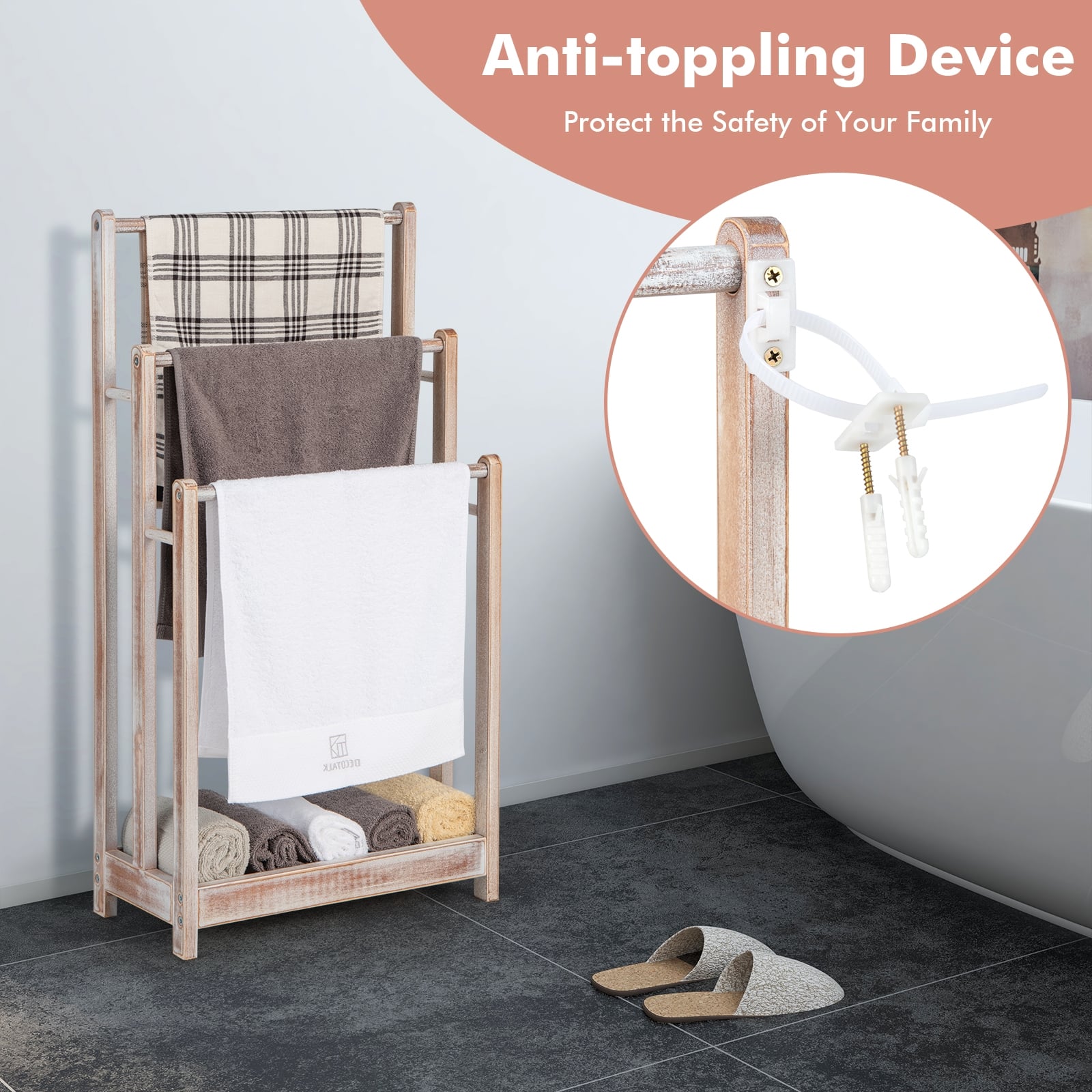 Freestanding Towel Rack, 3-Bar Drying Stand, White Towel Racks at Gallery Canada