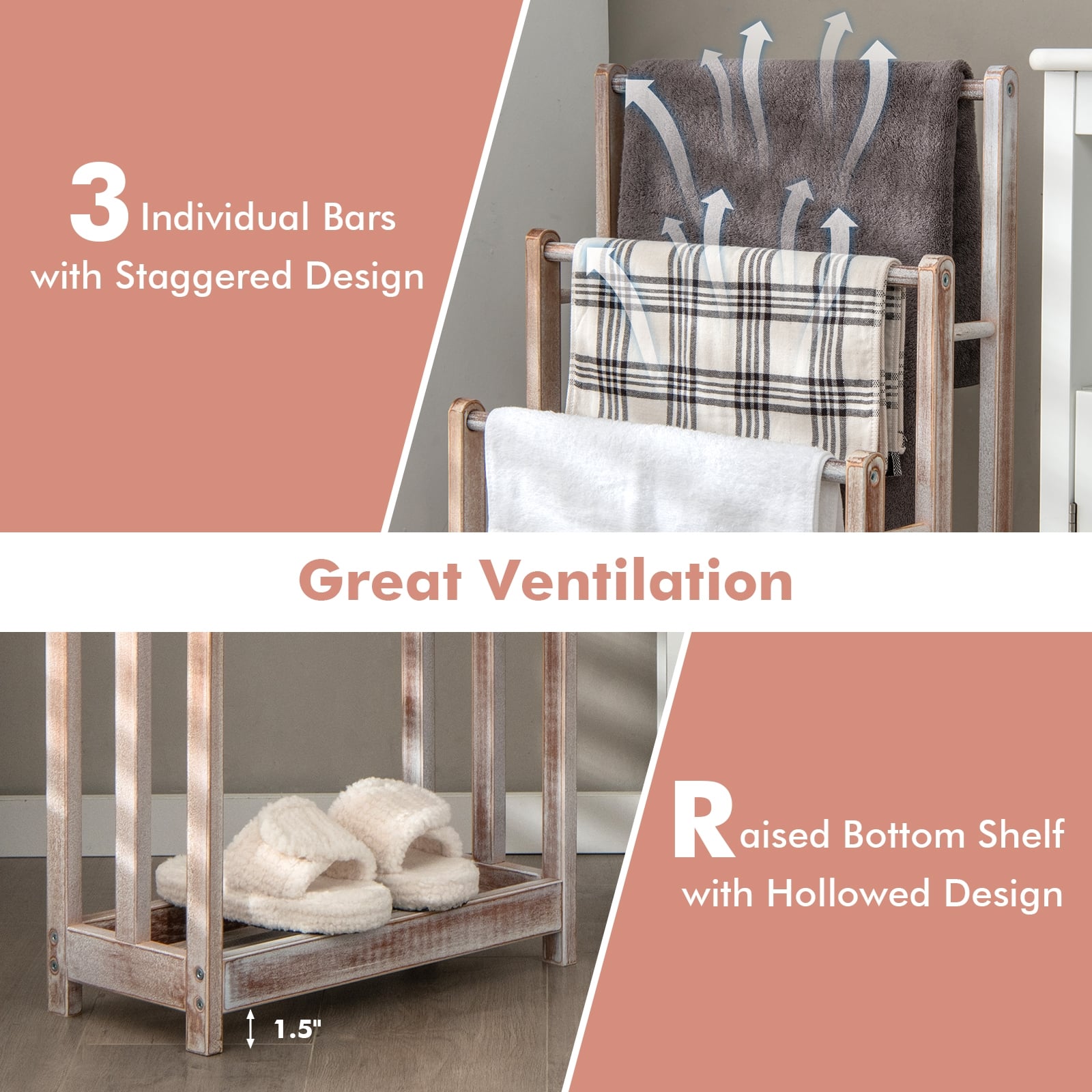 Freestanding Towel Rack, 3-Bar Drying Stand, White Towel Racks at Gallery Canada