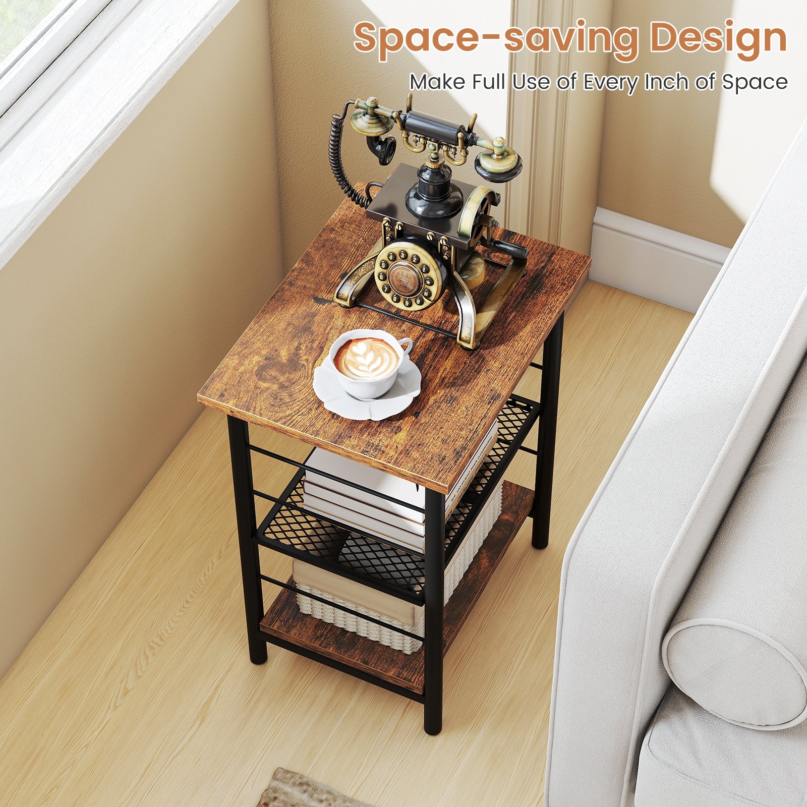 3-Tier End Table Nightstand, Industrial Bedside Table, Brown End & Side Tables at Gallery Canada