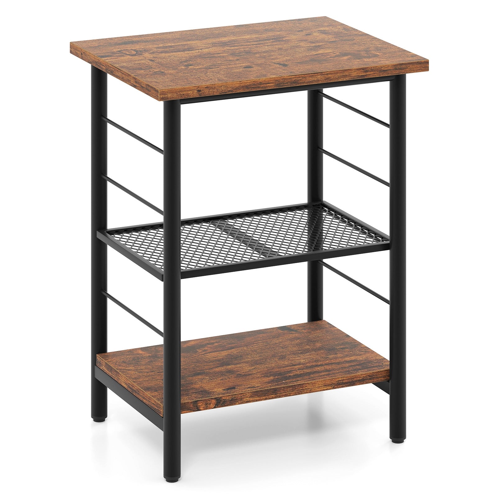 3-Tier End Table Nightstand, Industrial Bedside Table, Brown End & Side Tables Rustic Brown at Gallery Canada