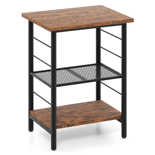 3-Tier End Table Nightstand, Industrial Bedside Table, Brown