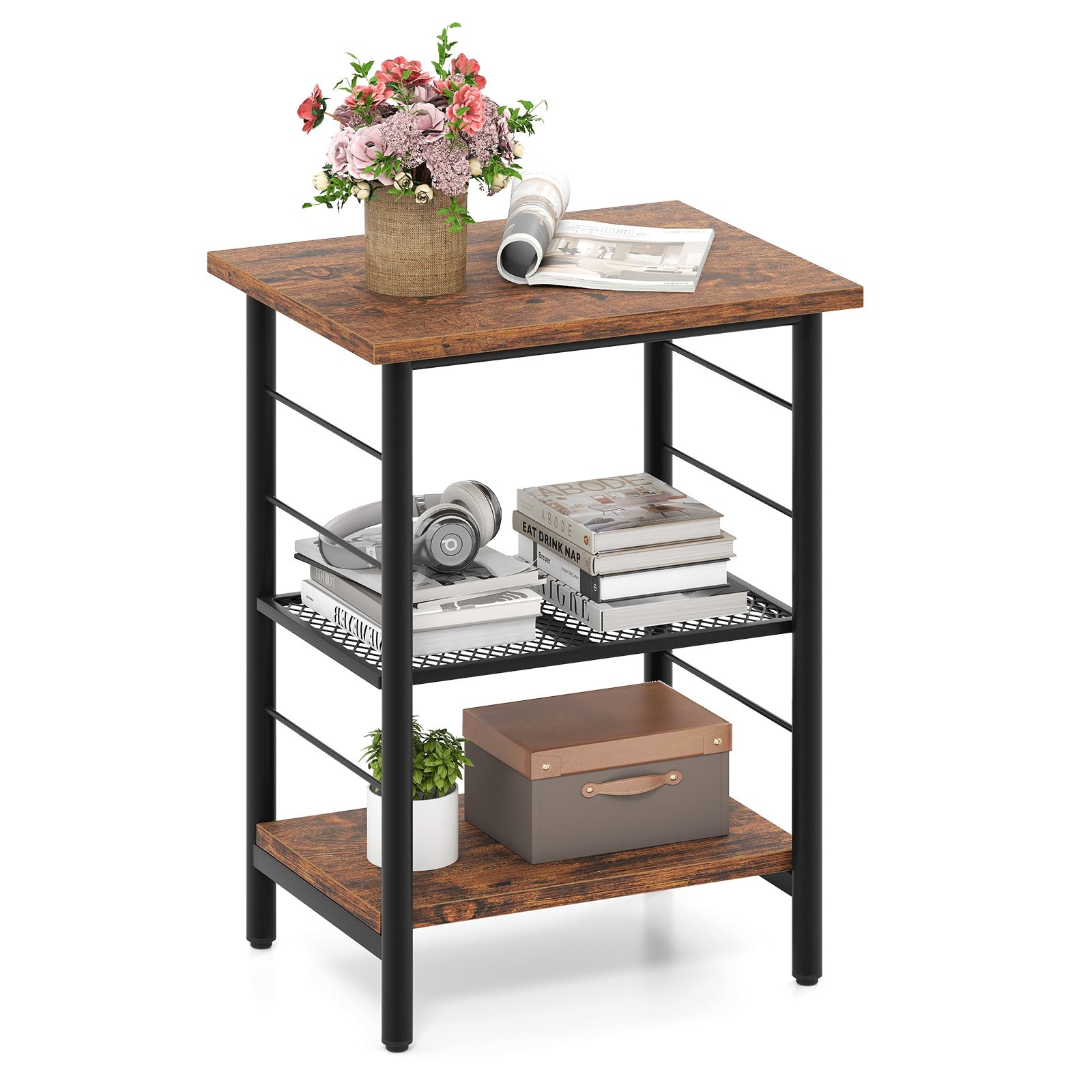 3-Tier End Table Nightstand, Industrial Bedside Table, Brown End & Side Tables at Gallery Canada