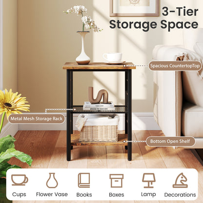 3-Tier End Table Nightstand, Industrial Bedside Table, Brown End & Side Tables at Gallery Canada