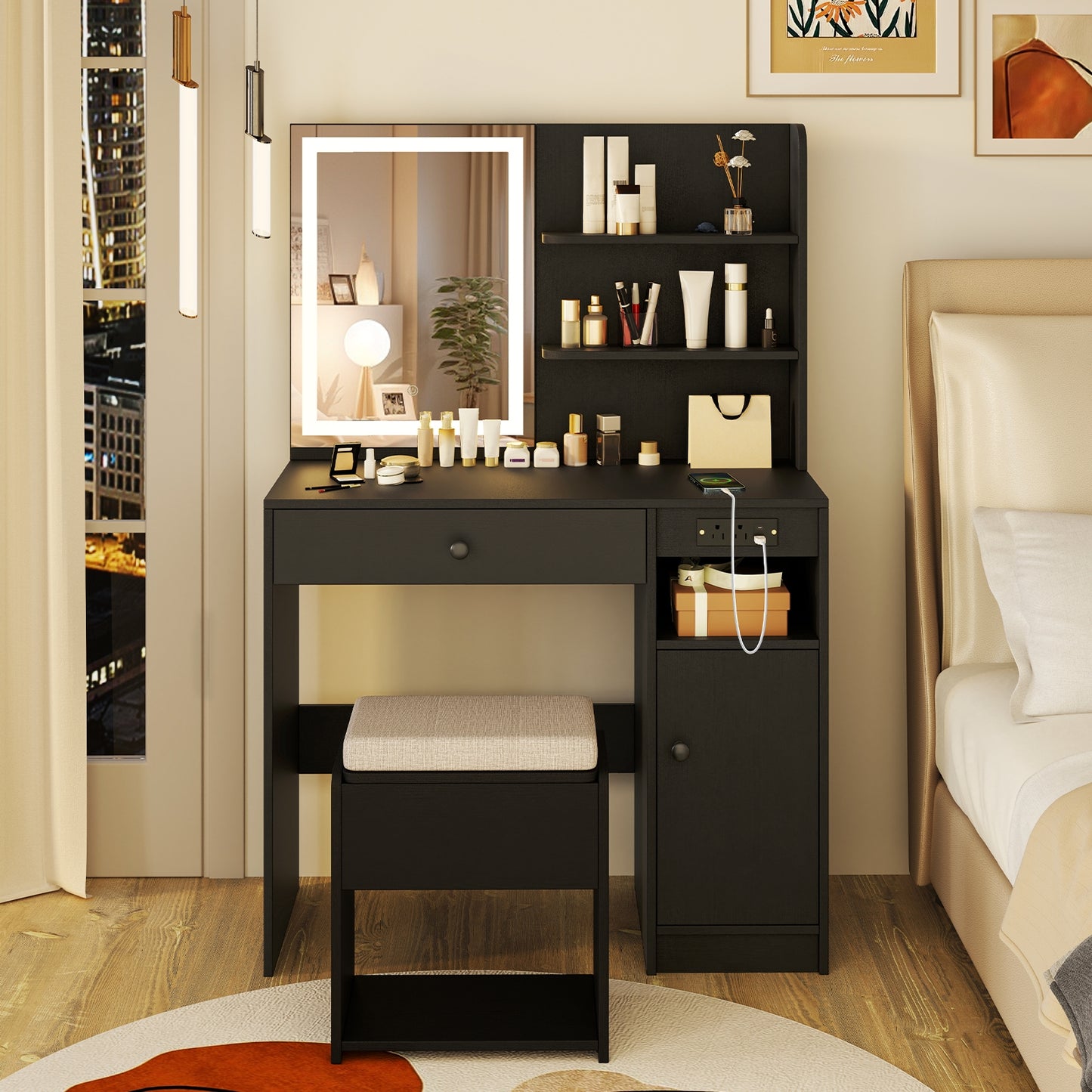 Vanity Desk With Mirror, Lights, Black Makeup Vanities at Gallery Canada