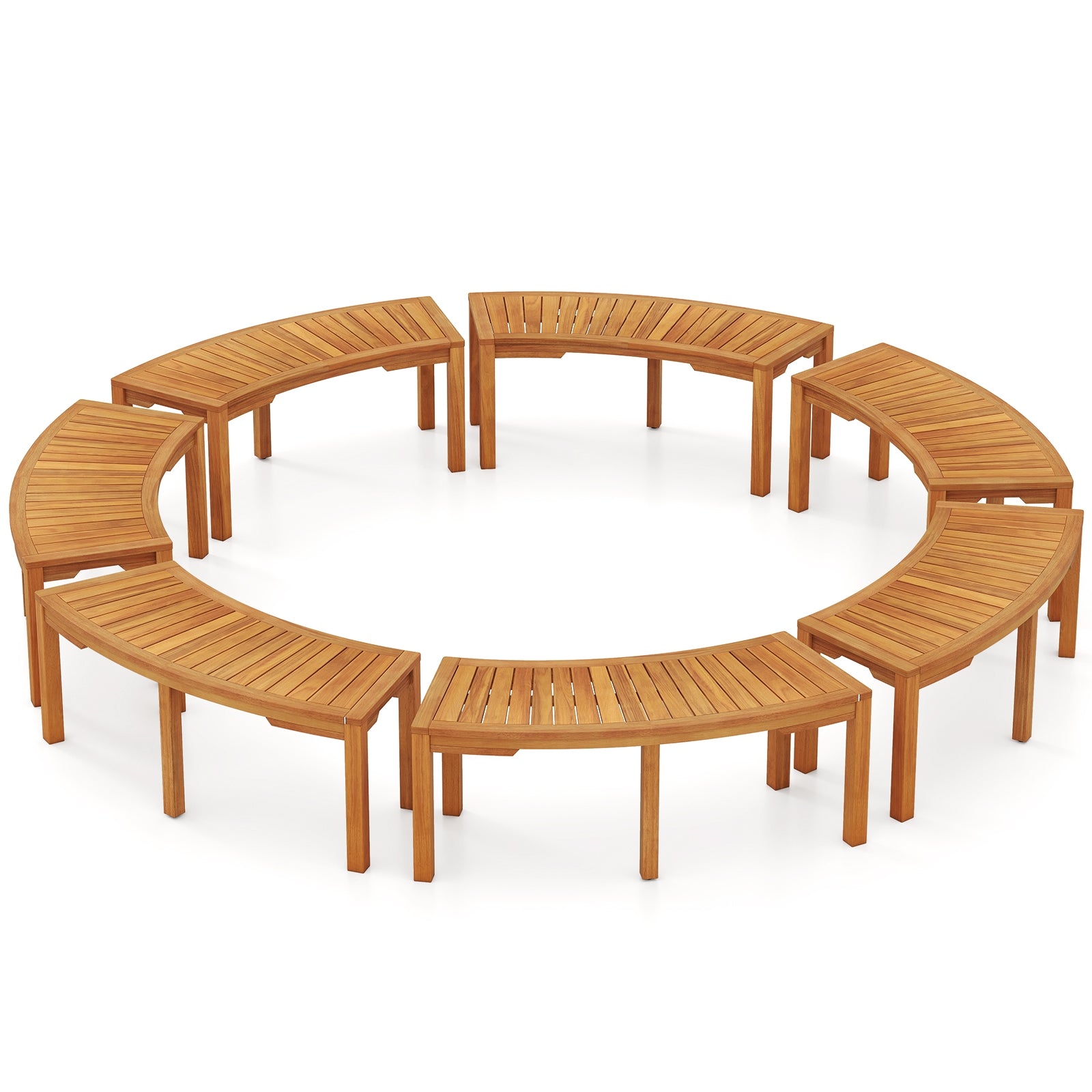 7-Piece Outdoor Acacia Wood Curved Garden Bench, 2-Person, Natural Outdoor Benches at Gallery Canada