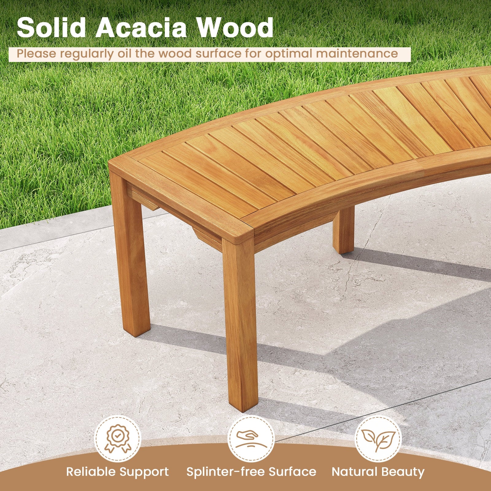 7-Piece Outdoor Acacia Wood Curved Garden Bench, 2-Person, Natural Outdoor Benches at Gallery Canada