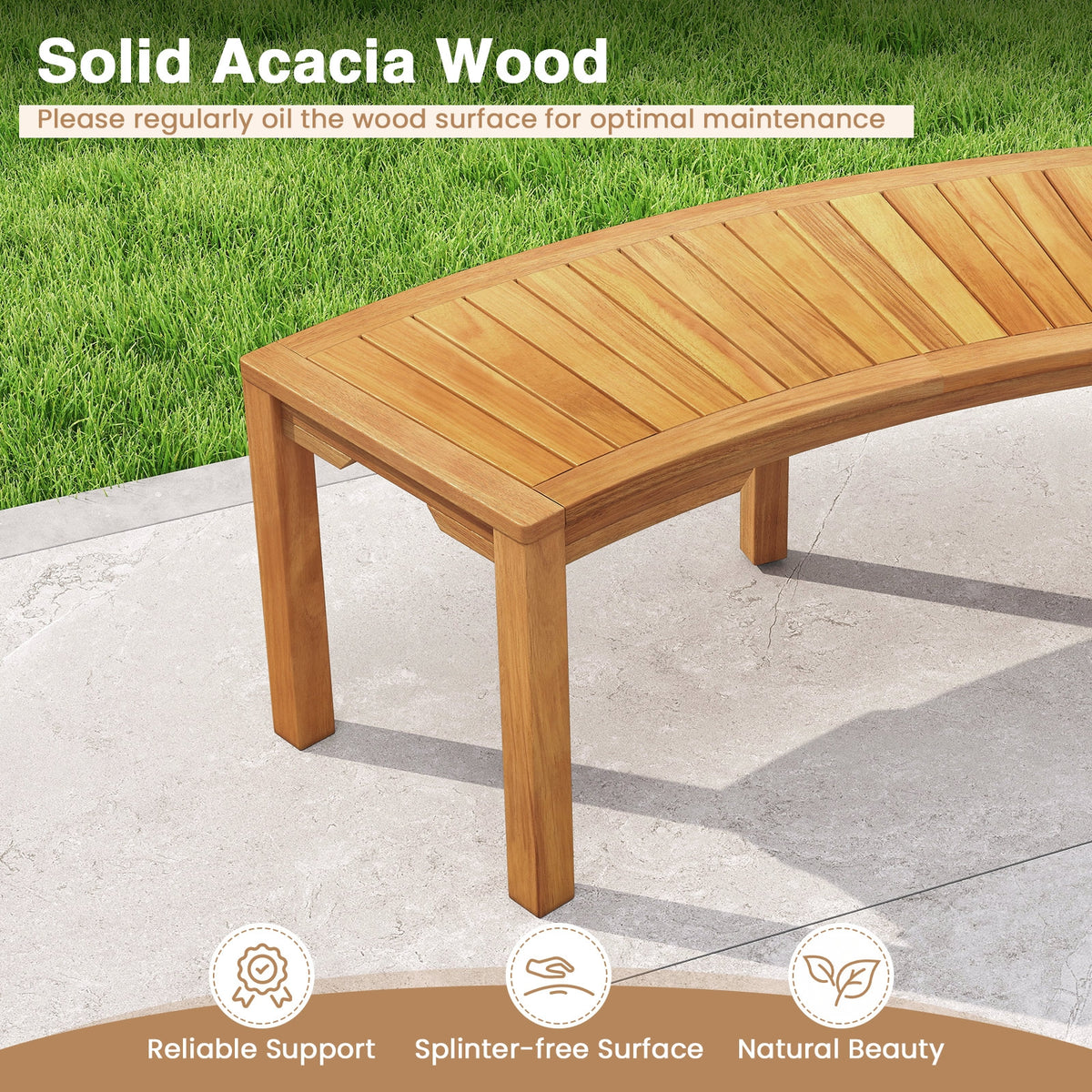 7-Piece Outdoor Acacia Wood Curved Garden Bench, 2-Person, Natural Outdoor Benches at Gallery Canada