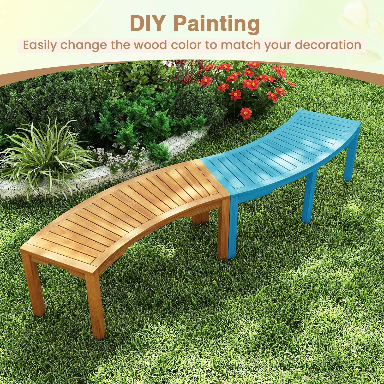 7-Piece Outdoor Acacia Wood Curved Garden Bench, 2-Person, Natural Outdoor Benches at Gallery Canada
