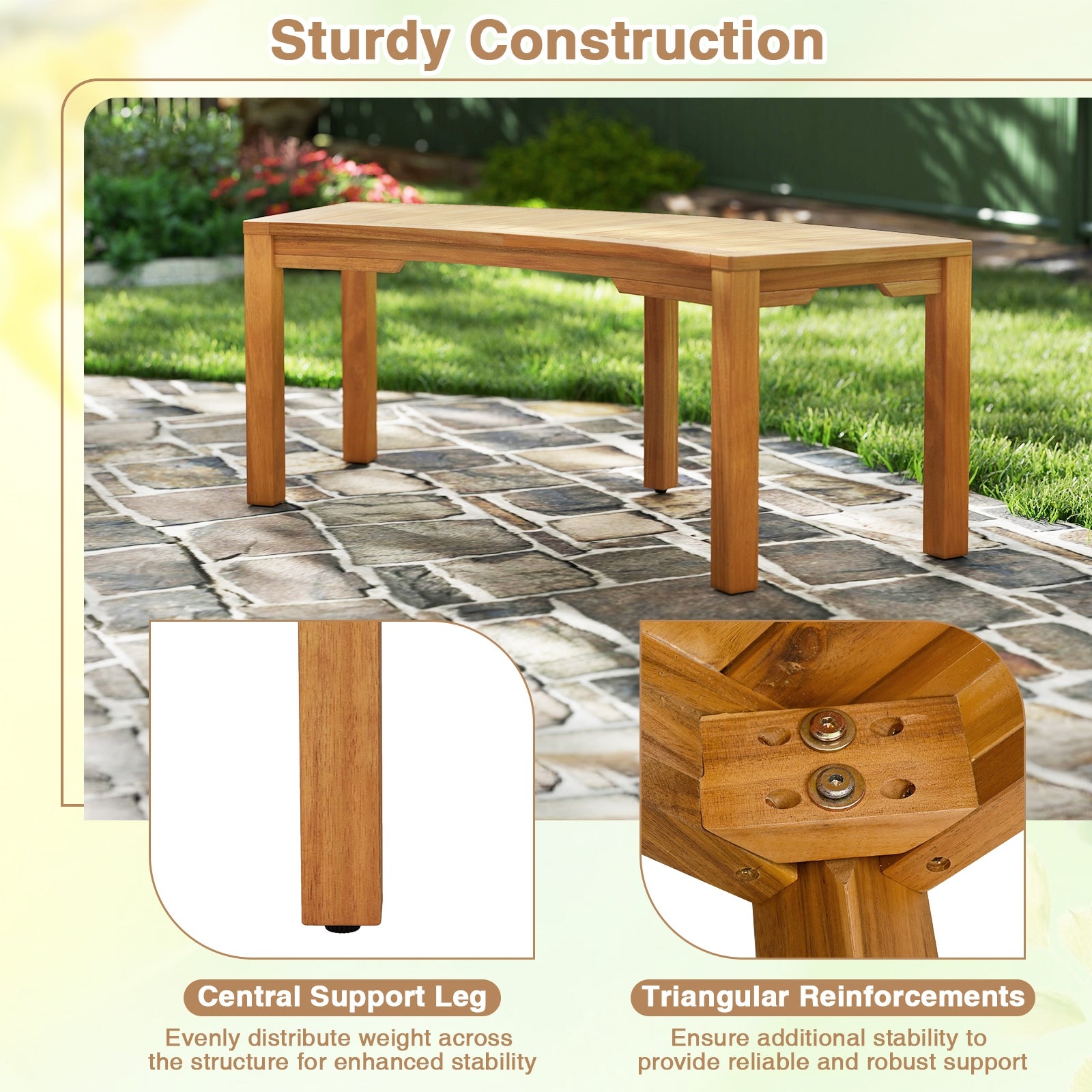 7-Piece Outdoor Acacia Wood Curved Garden Bench, 2-Person, Natural Outdoor Benches at Gallery Canada