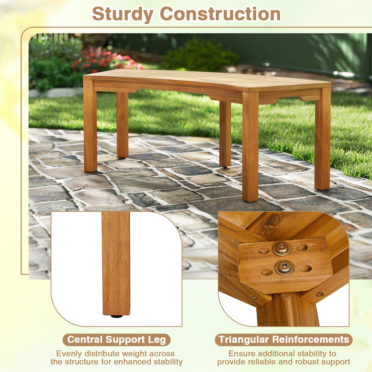 7-Piece Outdoor Acacia Wood Curved Garden Bench, 2-Person, Natural Outdoor Benches at Gallery Canada