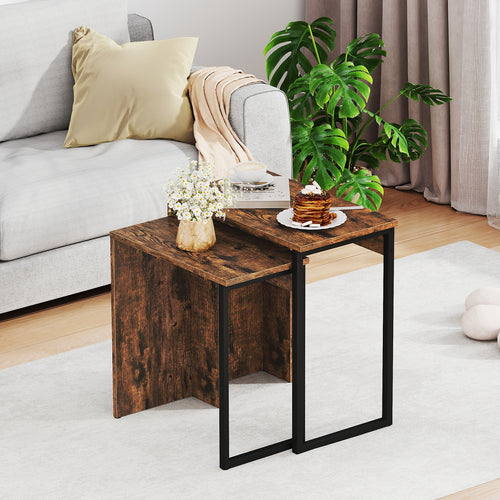 2-in-1 Nesting Coffee Table Set, Brown