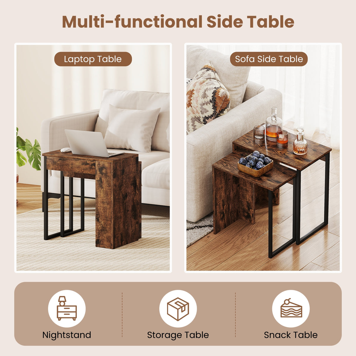 2-in-1 Nesting Coffee Table Set, Brown Coffee Tables at Gallery Canada
