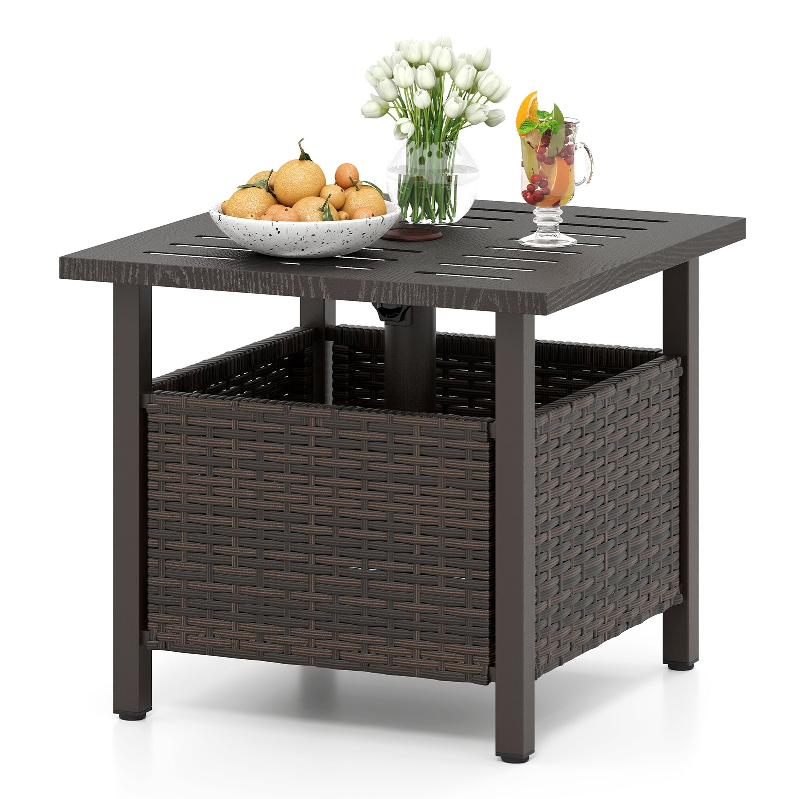Outdoor Side Table, All-Weather PE Wicker Patio Table, Brown Patio Coffee Tables at Gallery Canada