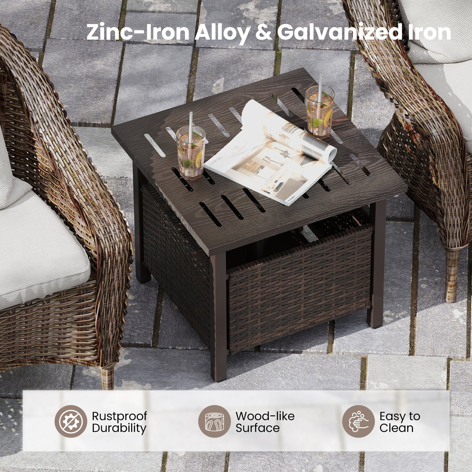 Outdoor Side Table, All-Weather PE Wicker Patio Table, Brown Patio Coffee Tables at Gallery Canada
