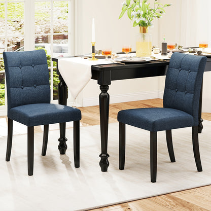 Set Of 2 Tufted Dining Chairs, Armless, Rubber Wood Legs, Dark Blue Dining Chairs at Gallery Canada