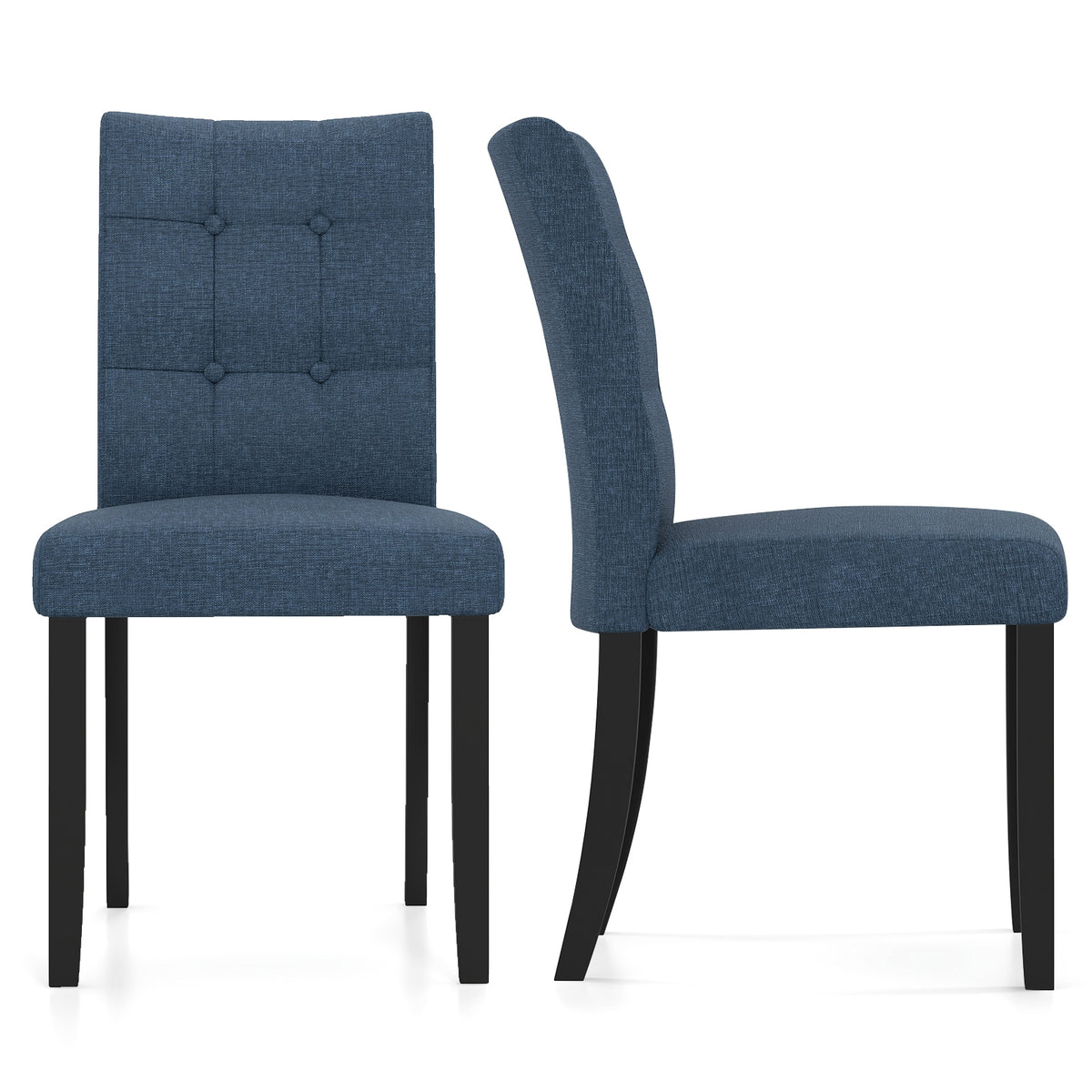 Set Of 2 Tufted Dining Chairs, Armless, Rubber Wood Legs, Dark Blue Dining Chairs Dark Blue at Gallery Canada