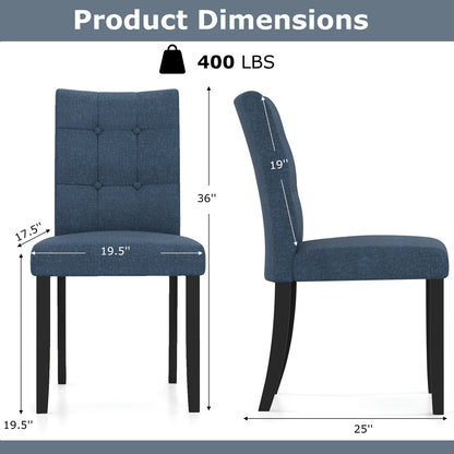 Set Of 2 Tufted Dining Chairs, Armless, Rubber Wood Legs, Dark Blue Dining Chairs at Gallery Canada