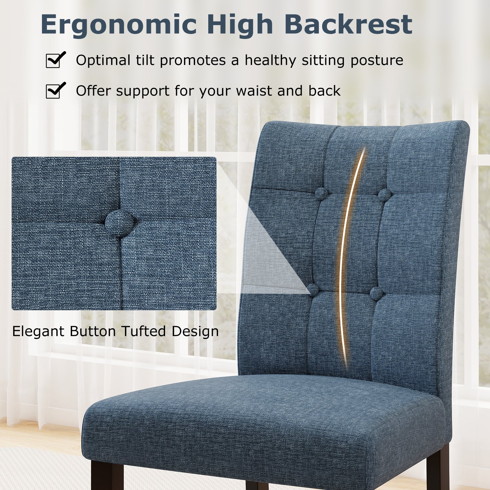 Set Of 2 Tufted Dining Chairs, Armless, Rubber Wood Legs, Dark Blue Dining Chairs at Gallery Canada