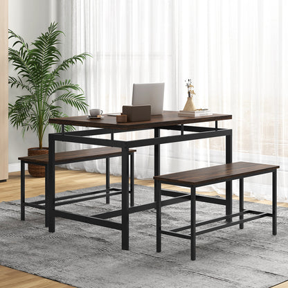 3 Piece Dining Table Set, Wooden Kitchen Table, 2 Benches, Brown Dining Room Sets at Gallery Canada