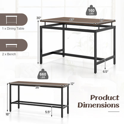 3 Piece Dining Table Set, Wooden Kitchen Table, 2 Benches, Brown Dining Room Sets at Gallery Canada