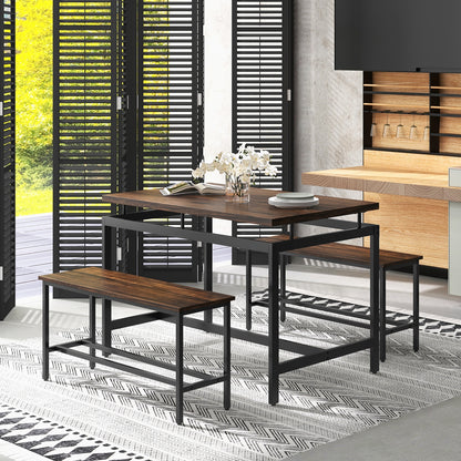 3 Piece Dining Table Set, Wooden Kitchen Table, 2 Benches, Brown Dining Room Sets at Gallery Canada