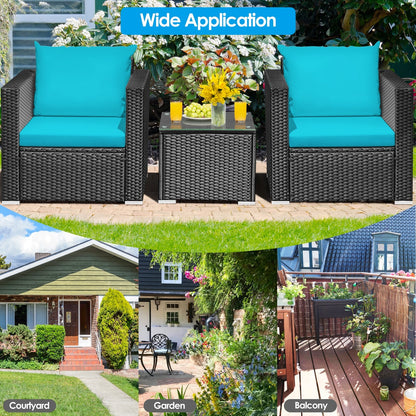 3 Piece Patio Wicker Conversation Set With Cushion, Turquoise Patio Conversation Sets at Gallery Canada