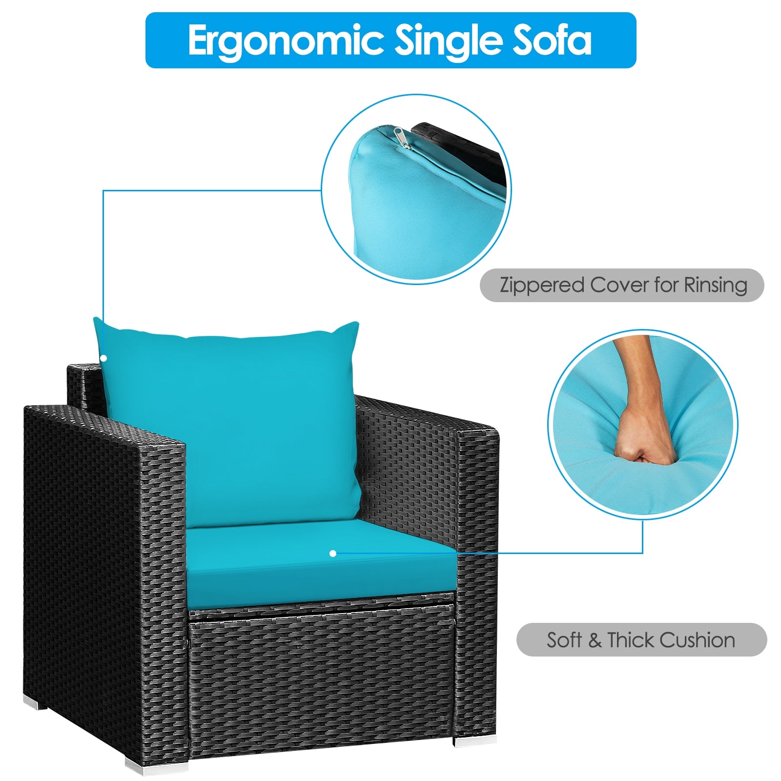 3 Piece Patio Wicker Conversation Set With Cushion, Turquoise Patio Conversation Sets at Gallery Canada