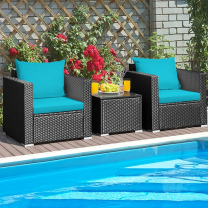 3 Piece Patio Wicker Conversation Set With Cushion, Turquoise Patio Conversation Sets at Gallery Canada
