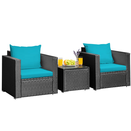 3 Piece Patio Wicker Conversation Set With Cushion, Turquoise Patio Conversation Sets at Gallery Canada