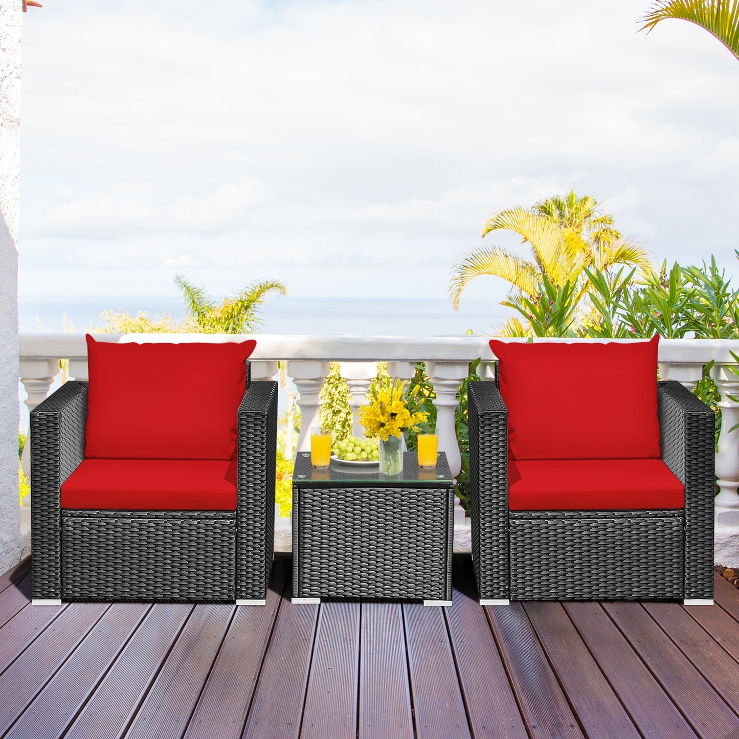 3-Piece Patio Wicker Furniture Set With Cushion, Red Patio Conversation Sets at Gallery Canada