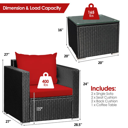 3-Piece Patio Wicker Furniture Set With Cushion, Red Patio Conversation Sets at Gallery Canada