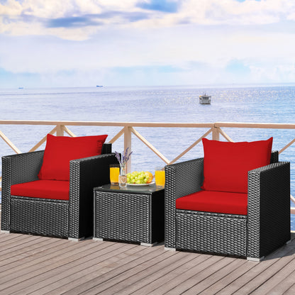 3-Piece Patio Wicker Furniture Set With Cushion, Red Patio Conversation Sets at Gallery Canada