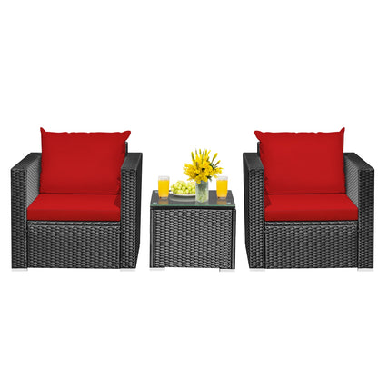 3-Piece Patio Wicker Furniture Set With Cushion, Red Patio Conversation Sets at Gallery Canada