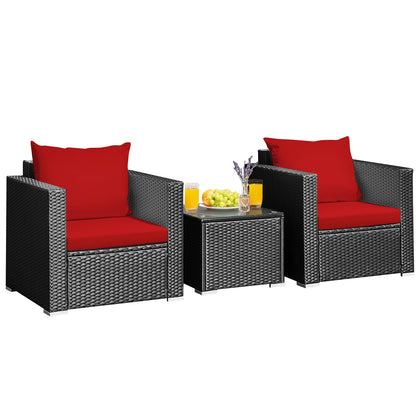 3-Piece Patio Wicker Furniture Set With Cushion, Red Patio Conversation Sets at Gallery Canada