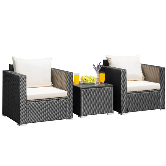 3-Piece Patio Wicker Furniture Set With Cushion, White Patio Conversation Sets White at Gallery Canada