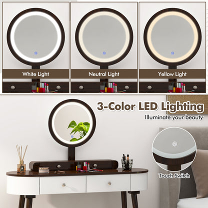 Makeup Vanity Table With LED Mirror, 3 Drawers, Brown, White Makeup Vanities at Gallery Canada