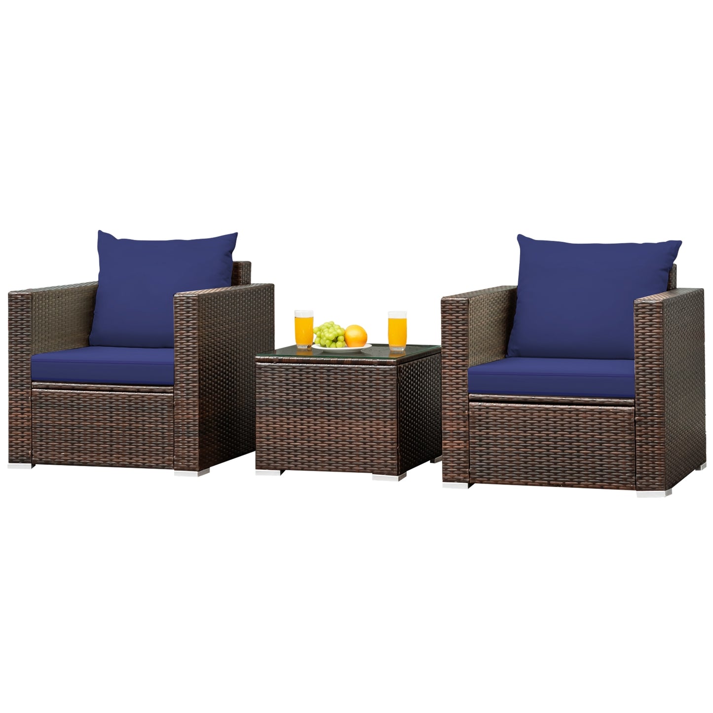 3 Pcs Patio Rattan Furniture Set With Cushion, Blue Patio Conversation Sets at Gallery Canada