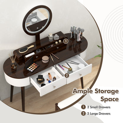 Makeup Vanity Table With LED Mirror, 3 Drawers, Brown, White Makeup Vanities at Gallery Canada