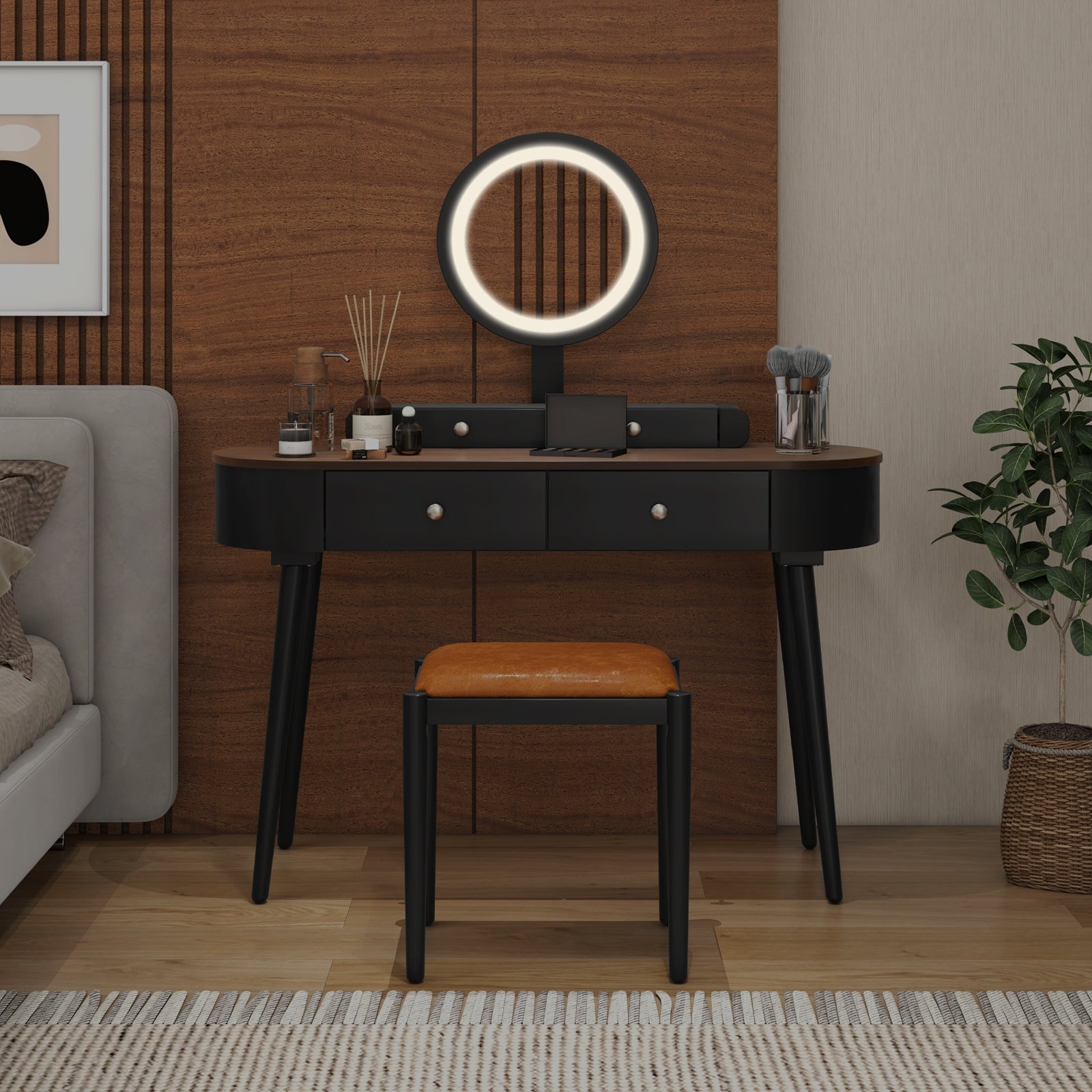 Makeup Vanity Table Set With LED Mirror, 3 Drawers, Black Makeup Vanities at Gallery Canada