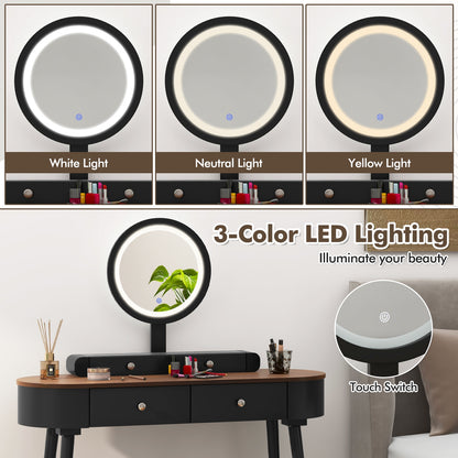 Makeup Vanity Table Set With LED Mirror, 3 Drawers, Black Makeup Vanities at Gallery Canada