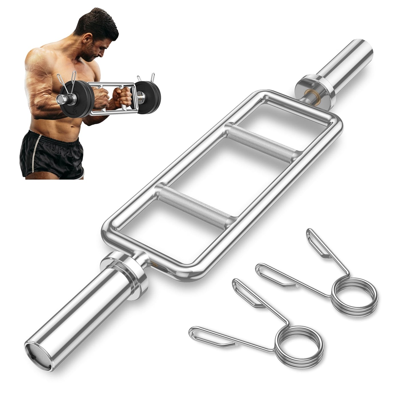 Olympic Triceps Bar, 700 LBS, Knurled Handles, Silver Weights Accessories at Gallery Canada