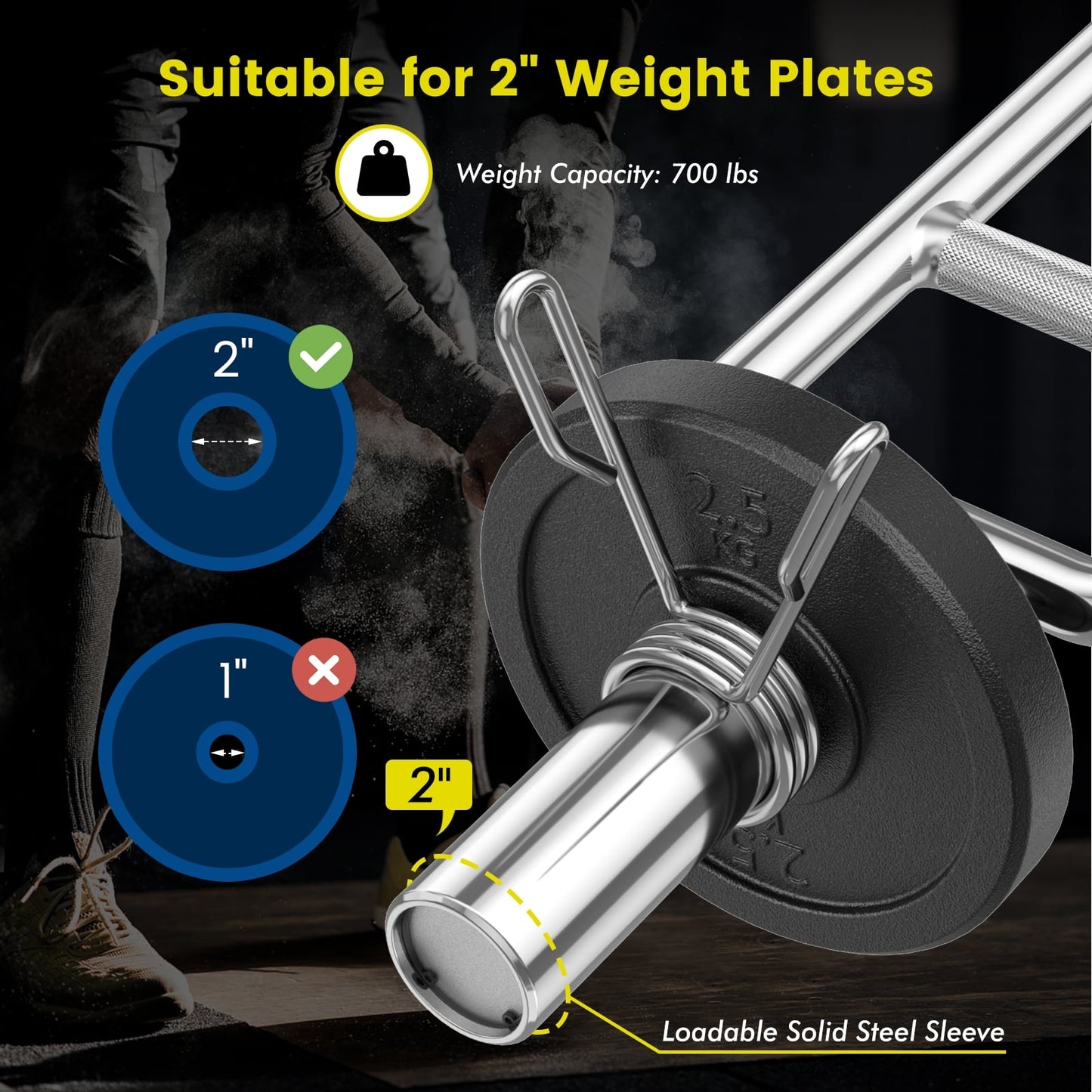 Olympic Triceps Bar, 700 LBS, Knurled Handles, Silver Weights Accessories at Gallery Canada
