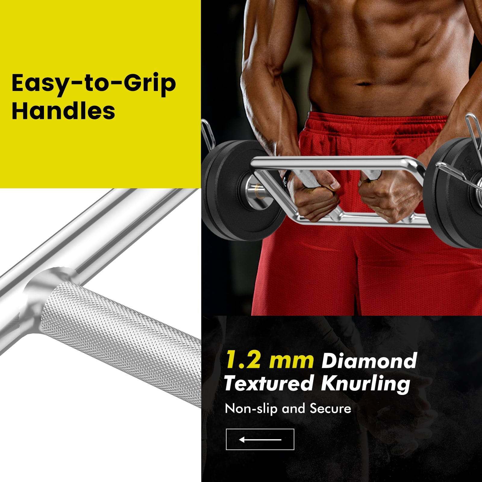 Olympic Triceps Bar, 700 LBS, Knurled Handles, Silver Weights Accessories at Gallery Canada
