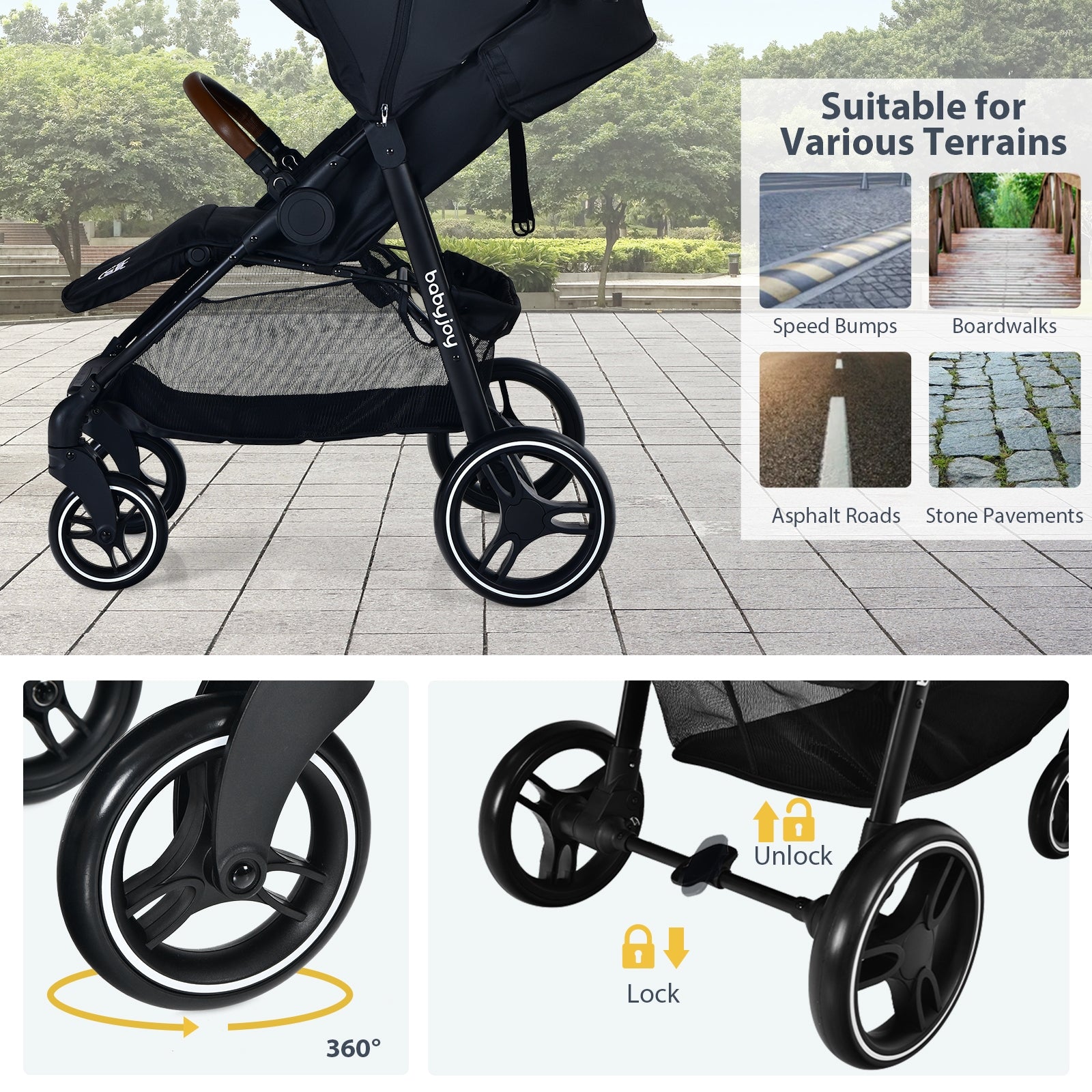 Lightweight Infant Stroller, 5-Point Harness, Adjustable Backrest, Black Baby Strollers at Gallery Canada