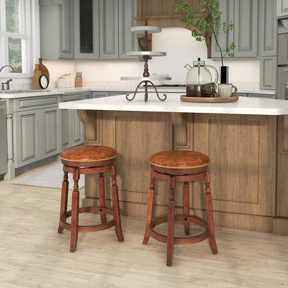 24 Inch Swivel Bar Stool Set, Upholstered Seat, Rubber Wood Frame, Brown Bar Stools at Gallery Canada