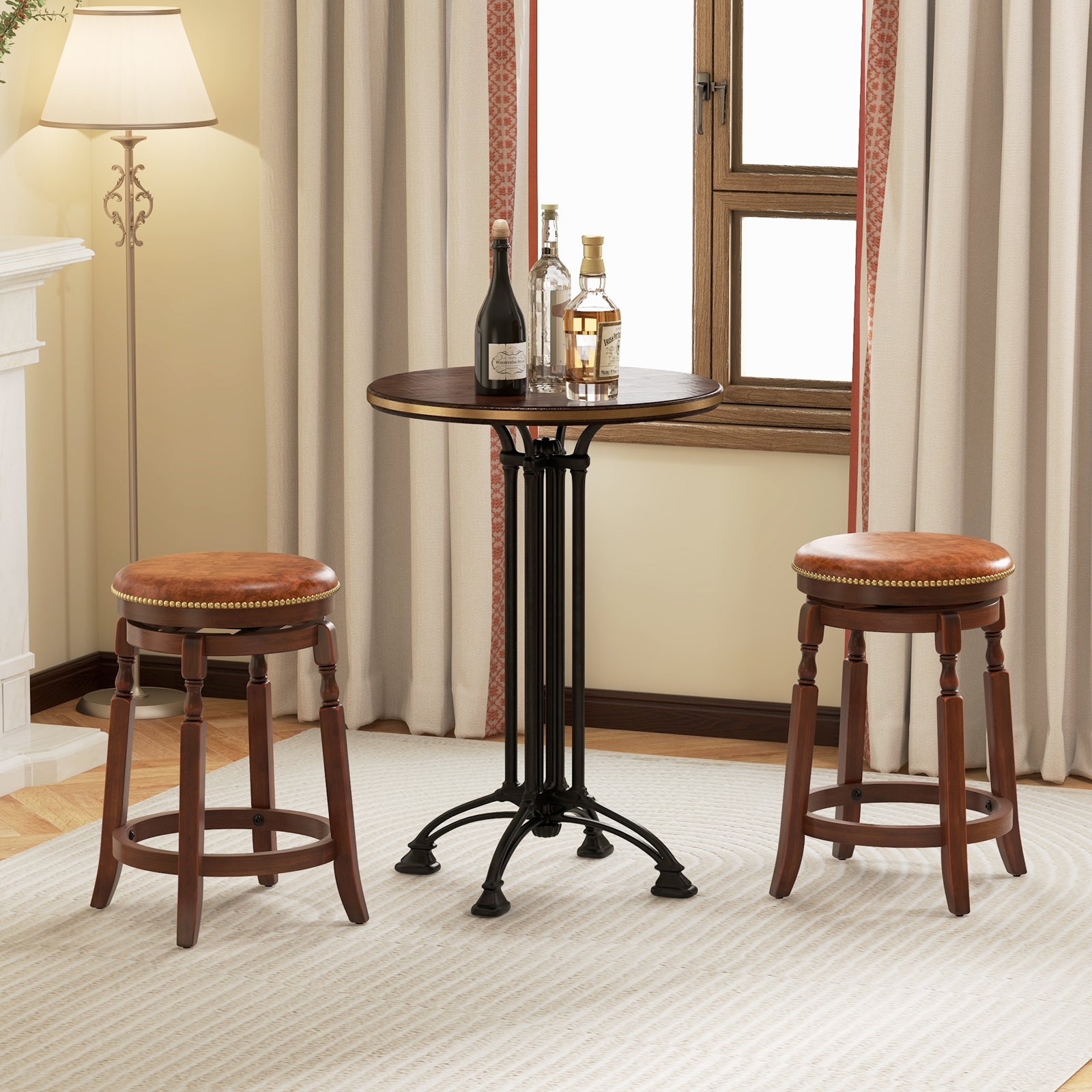 24 Inch Swivel Bar Stool Set, Upholstered Seat, Rubber Wood Frame, Brown Bar Stools at Gallery Canada